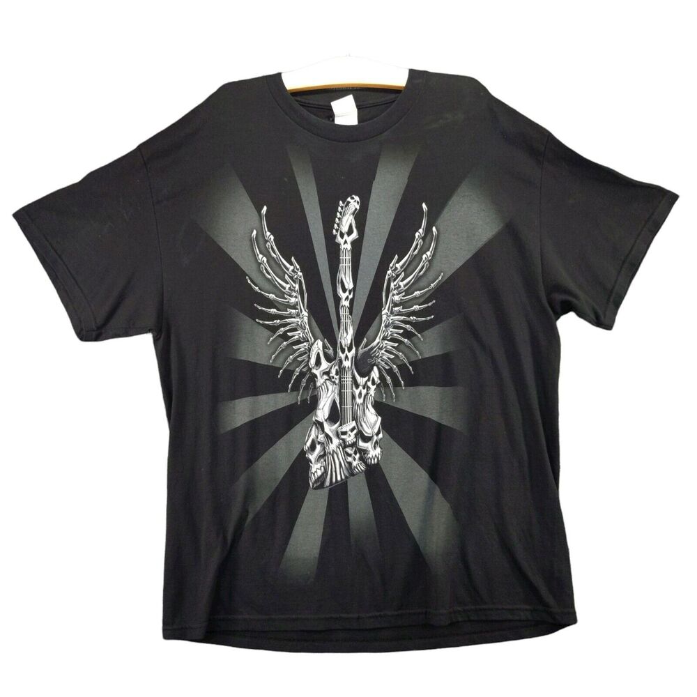 Skull Bones Guitar T-Shirt Mens Size XL Black Big Graphic Tennessee River